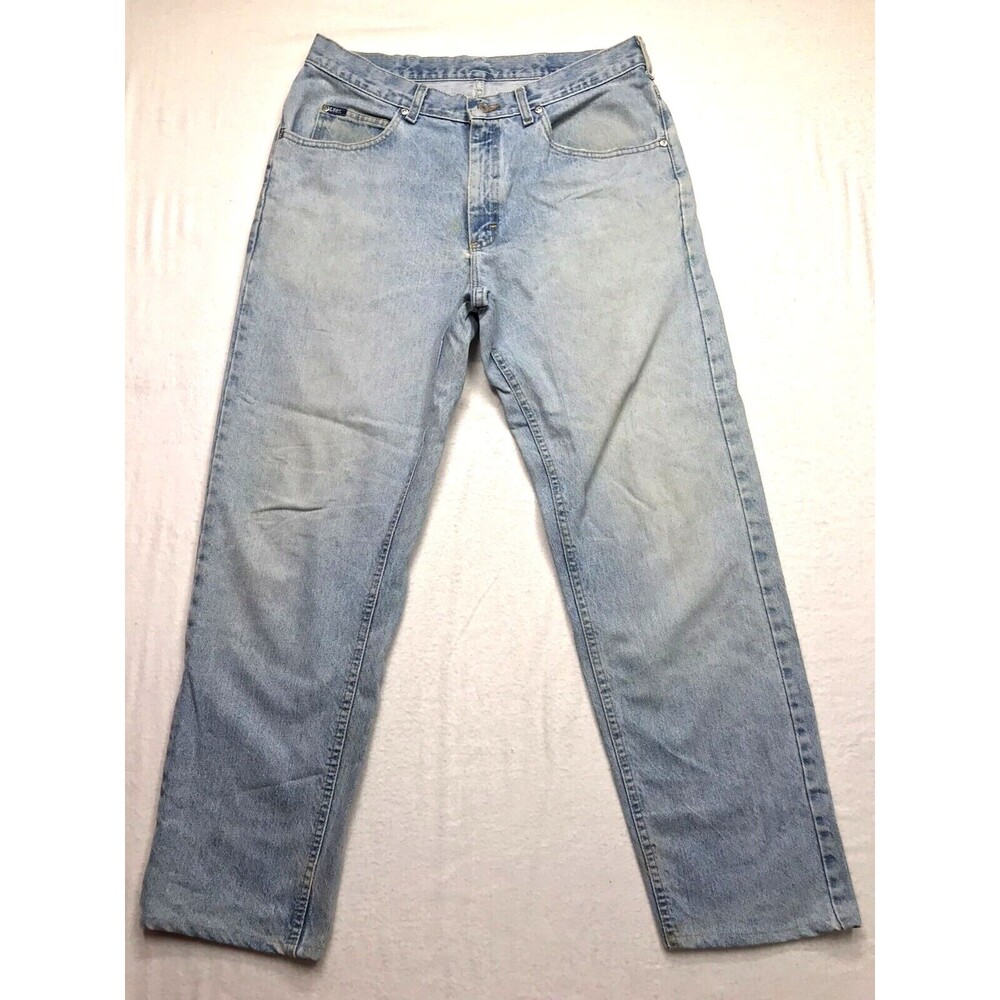 90s LEE Light Wash Jeans Men 37x32 (35x30 actual) USA Union Made Relaxed Aged